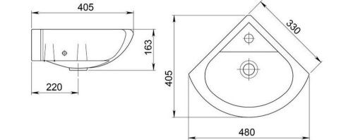 Раковина из сантехнического фарфора Onika Радиан 1.3130.9.S00.10B.0 50х40 накладная цвет белый 1 отверстие под смеситель - фото 4