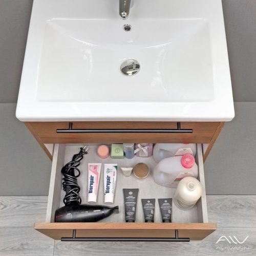 Тумба с раковиной Alavann Rondo ALV1168000 60х50 подвесная цвет коричневый - фото 3