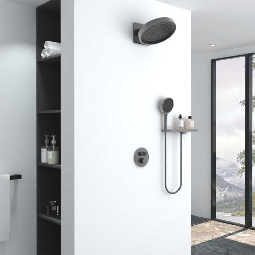 Душевая система Vincea Inspire VSFW-3I22MT3RGM встраиваемая в стену цвет вороненая сталь с термостатом