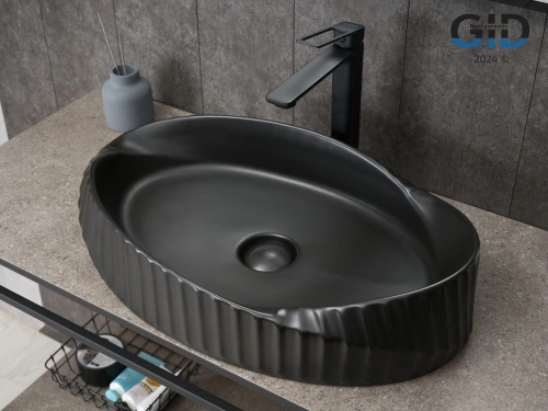 Раковина керамическая Gid Creativo 53358 60х40 накладная цвет черный без отверстий под смеситель - фото 3