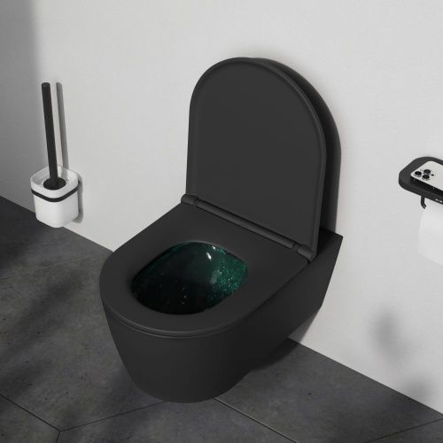 Унитаз подвесной Am.Pm Func C8F1701MBSC черный с сиденьем микролифт безободковый каскадный смыв - фото 3