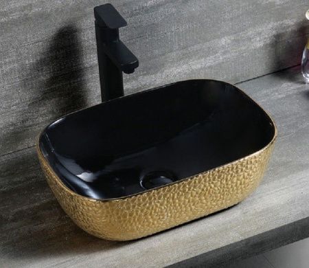 Раковина из сантехнического фаянса CeramaLux D1333H022 50х30 накладная цвет черный без отверстий под смеситель