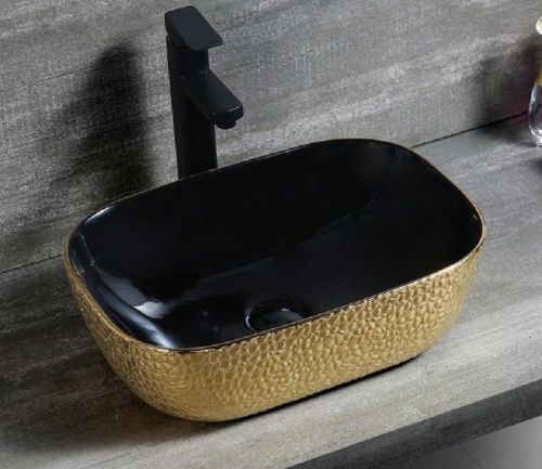 Раковина из сантехнического фаянса CeramaLux D1333H022 50х30 накладная цвет черный без отверстий под смеситель - фото 2