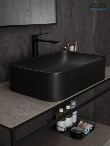 Раковина керамическая Gid Geométrico 53366 60х40 накладная цвет черный без отверстий под смеситель - фото 2
