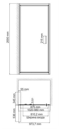 Душевая дверь Wasserkraft Salm 27I 27I12 100х200 стекло прозрачное профиль хром