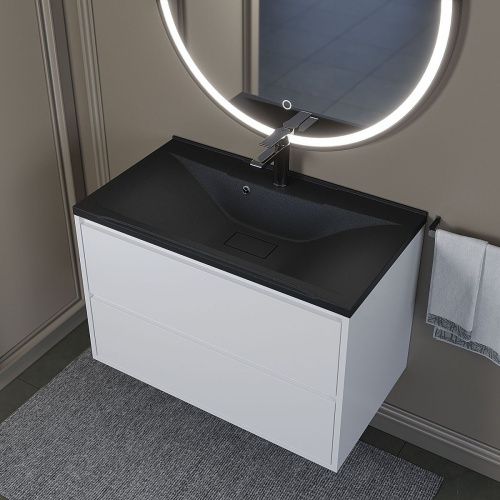 Раковина из искусственного камня Uperwood Elen Quartz 297000019 80х50 полувстраиваемая цвет черный - фото 3