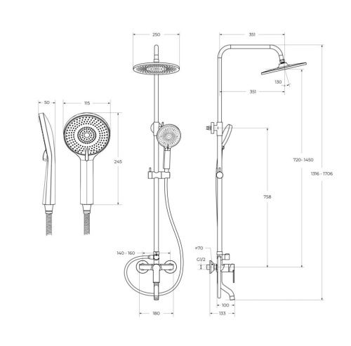 Душевая стойка BelBagno AURORA AURORA-VSCM-CRM настенная цвет хром - фото 3