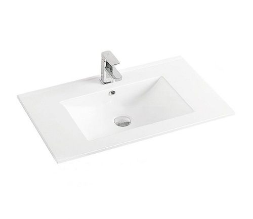 Раковина из сантехнического фаянса CeramaLux 9075E 80х50 встраиваемая цвет белый 1 отверстие под смеситель - фото 2