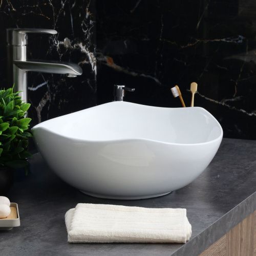 Раковина из сантехнического фарфора Melana 320329-805 40х40 накладная цвет белый без отверстий под смеситель - фото 5