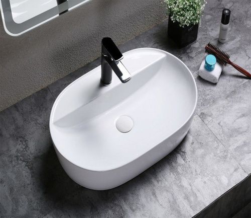 Раковина из сантехнического фаянса CeramaLux D1346 60х40 накладная цвет белый 1 отверстие под смеситель - фото 5