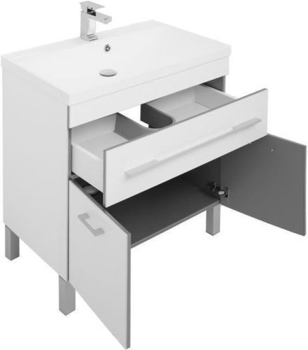 Комплект мебели: тумба с раковиной + зеркало-шкаф Aquanet Верона 00287659 80х50 напольный цвет белый - фото 4