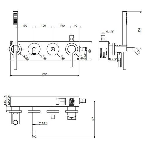 Смеситель для ванны Gattoni CIRCLE TWO 9105/91NS встраиваемый в стену никель - фото 2
