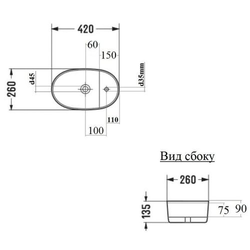 Раковина из сантехнического фарфора Bond Oval S09-420 40х30 накладная цвет белый 1 отверстие под смеситель - фото 5