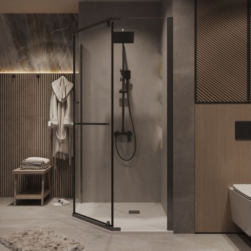 Душевой уголок Grossman Pragma 302.K33.03.1010.42.00 100х100 стекло прозрачное профиль графит без поддона - фото 4