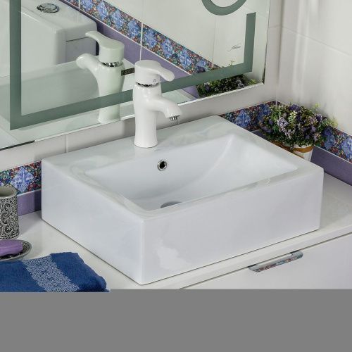 Раковина из сантехнического фарфора Melana 7033-805 50х40 накладная цвет белый 1 отверстие под смеситель - фото 4