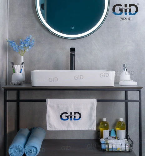 Раковина керамическая Gid Geométrico 51140 60х30 накладная цвет белый без отверстий под смеситель - фото 3