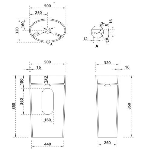 Раковина из искусственного камня Abber STEIN AS2504-H 50х30 напольная цвет белый без отверстий под смеситель - фото 4