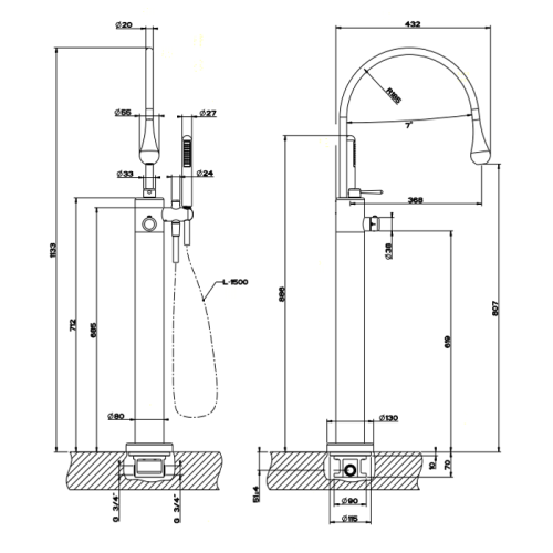 Внутренняя часть напольного термостатического смесителя для ванны Gessi 24997#031 - фото 2