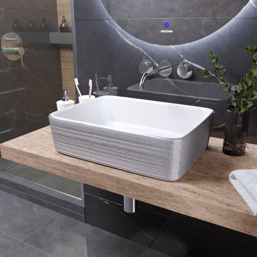 Раковина из сантехнического фаянса Grossman Color GR-3016SW 50х40 накладная цвет белый/серебро без отверстий под смеситель - фото 2