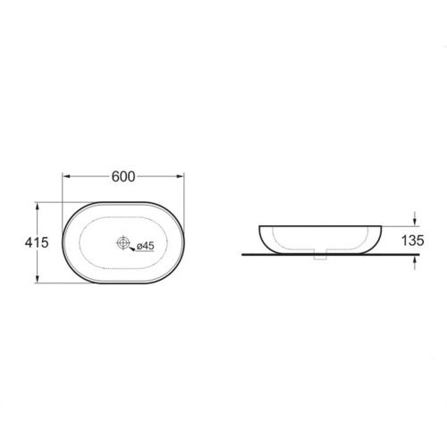 Раковина из сантехнического фарфора Vincea VBS-113MA 60х40 накладная цвет черный без отверстий под смеситель - фото 3