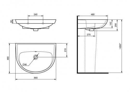 Раковина из сантехнического фарфора Santeri Прайм 131176S0001B0 70х50 подвесная цвет белый - фото 4