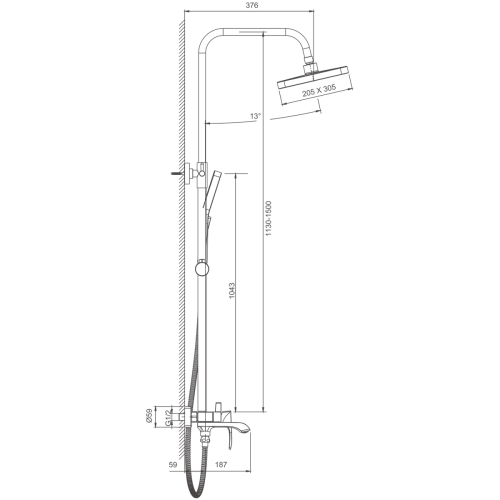 Душевая стойка Belz B507 B24507-3 настенная цвет оружейная сталь - фото 2