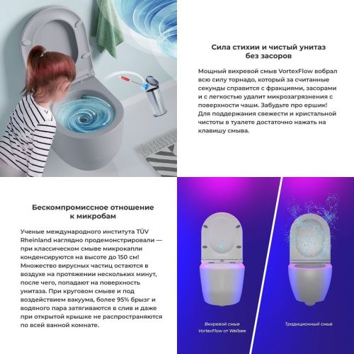 Унитаз подвесной Wellsee Croquis 182614001 серый с сиденьем микролифт безободковый смыв торнадо - фото 4