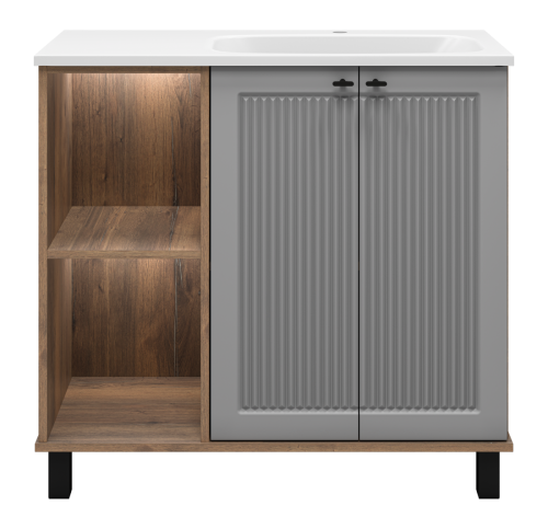 Тумба под раковину Brevita Lumus LUM-06090-0842ЯP 90х40 напольная цвет серый/коричневый - фото 2