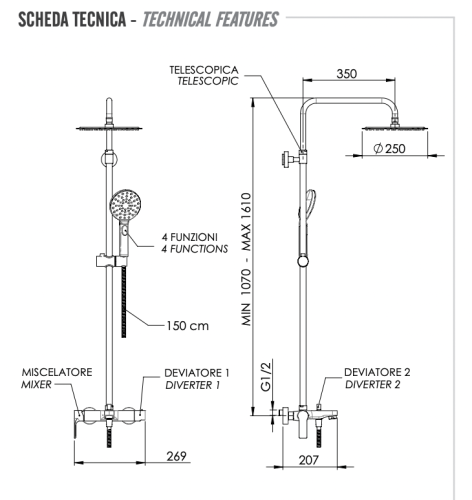 Душевая стойка Remer Energy EY34A8MPUFM25G настенная цвет хром - фото 2