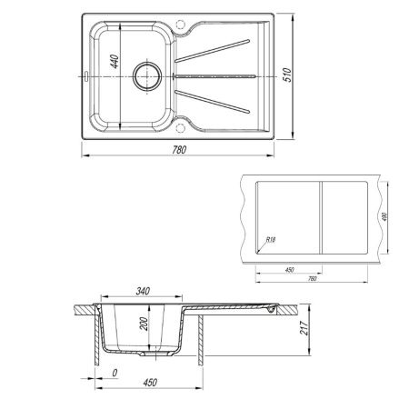 Кухонная мойка Uperwood Quartz Premium UPD-04 3910202114 80х50 цвет серый поверхность матовая