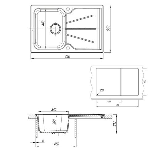 Кухонная мойка Uperwood Quartz Premium UPD-04 3910202115 80х50 цвет черный поверхность матовая - фото 5
