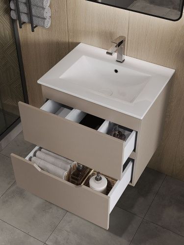 Тумба с раковиной Orange Line Li-60TuL+Ra 60х50 подвесная цвет коричневый - фото 3