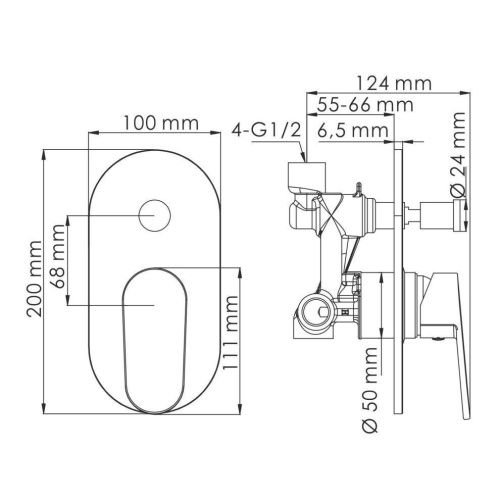 Смеситель для ванны и душа Wasserkraft Donau 5300 5361 встраиваемый в стену хром - фото 4