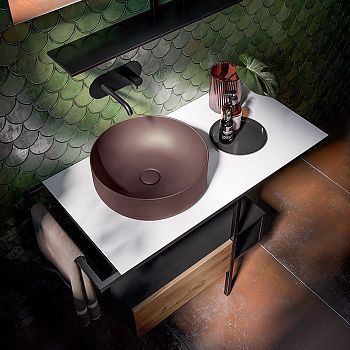 Раковина из сантехнического фарфора Kerasan Nolita 534475 40х40 накладная цвет коричневый без отверстий под смеситель