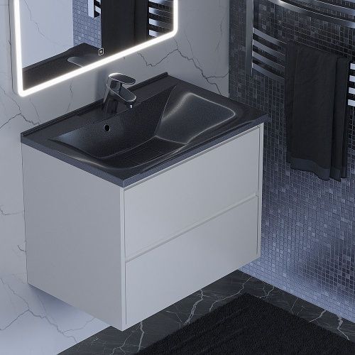 Раковина из искусственного камня Uperwood Elen 291120422 70х40 полувстраиваемая цвет черный - фото 2