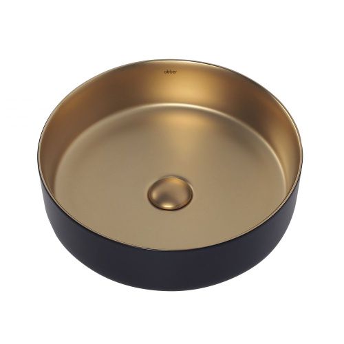 Раковина из сантехнического фаянса Abber BEQUEM AC2109BG 40х40 накладная цвет золото без отверстий под смеситель - фото 3