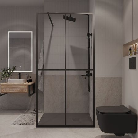 Душевая перегородка Niagara Nova NG-686-90BLACK 90х195 стекло с рисунком профиль черный