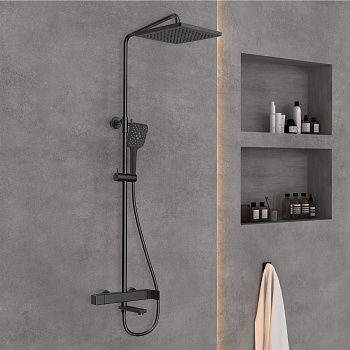 Душевая стойка Vincea Cube VSFS-1C1MB настенная цвет черный с термостатом