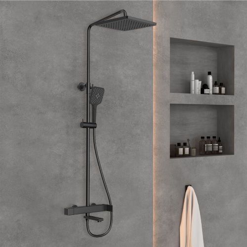 Душевая стойка Vincea Cube VSFS-1C1MB настенная цвет черный с термостатом