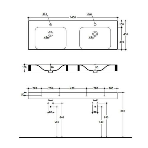 Раковина из сантехнического фарфора Kerasan Cento 353601*1 140х50 подвесная цвет белый 1 отверстие под смеситель - фото 2