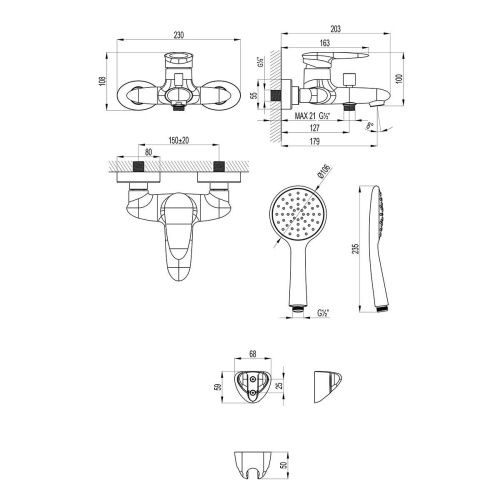 Смеситель для ванны LeMark Status LM4402C настенный хром - фото 2