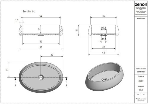 Раковина из искусственного камня Zenon Elipse 4000.000.000.000.39676 60х40 накладная цвет белый - фото 2