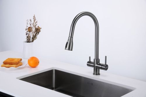Смеситель для кухни Paulmark LANGE La214212-GM на мойку вороненая сталь - фото 4