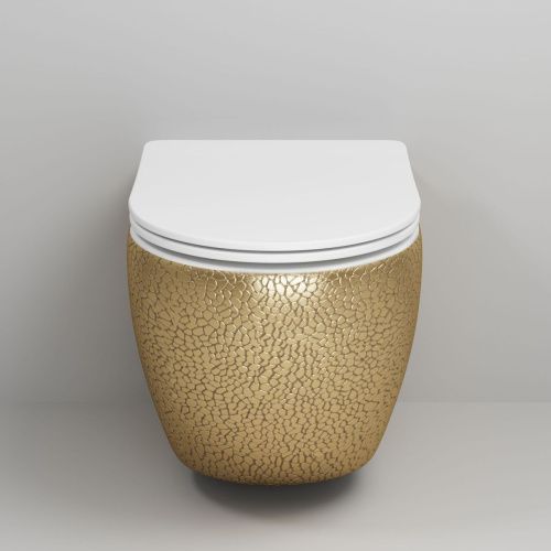 Унитаз подвесной Grossman Color GR-4411GWLS белый/золото с сиденьем микролифт безободковый каскадный смыв - фото 3