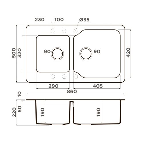Кухонная мойка Omoikiri Maru 86-2 4993286 85х50 цвет бежевый - фото 2