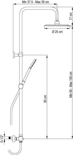 Душевая стойка AQG Beta 21NITR25BEA05 настенная цвет черный - фото 5