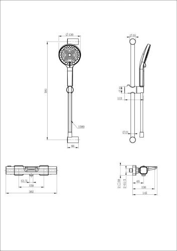 Душевой гарнитур Wonzon & Woghand  WW-C2017-A-MB настенный черный с термостатом - фото 2
