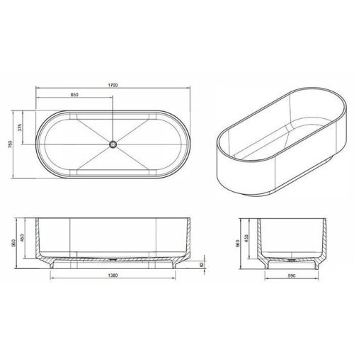 Ванна из полимерного материала Knief Solid Surface 70003090 170х75 встраиваемая прямоугольная - фото 2