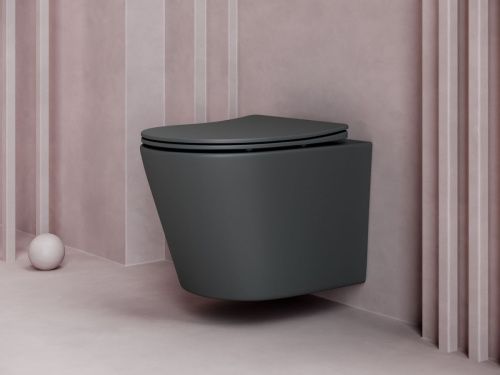 Унитаз подвесной Ceramica Nova BALEARICA CN6000MDH темно-серый с сиденьем микролифт безободковый душевой смыв - фото 2