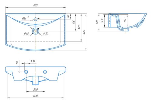 Раковина мебельная керамическая Kirovit Стиль 65 4640021062296 70х40 накладная цвет белый - фото 2